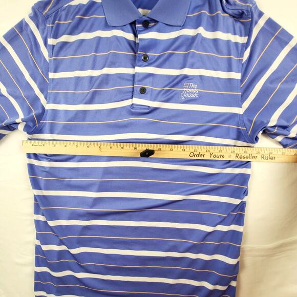 FootJoy Mens Short Sleeve Golf Polo Blue Striped Embroidered Small Honda Classic - Picture 3 of 9